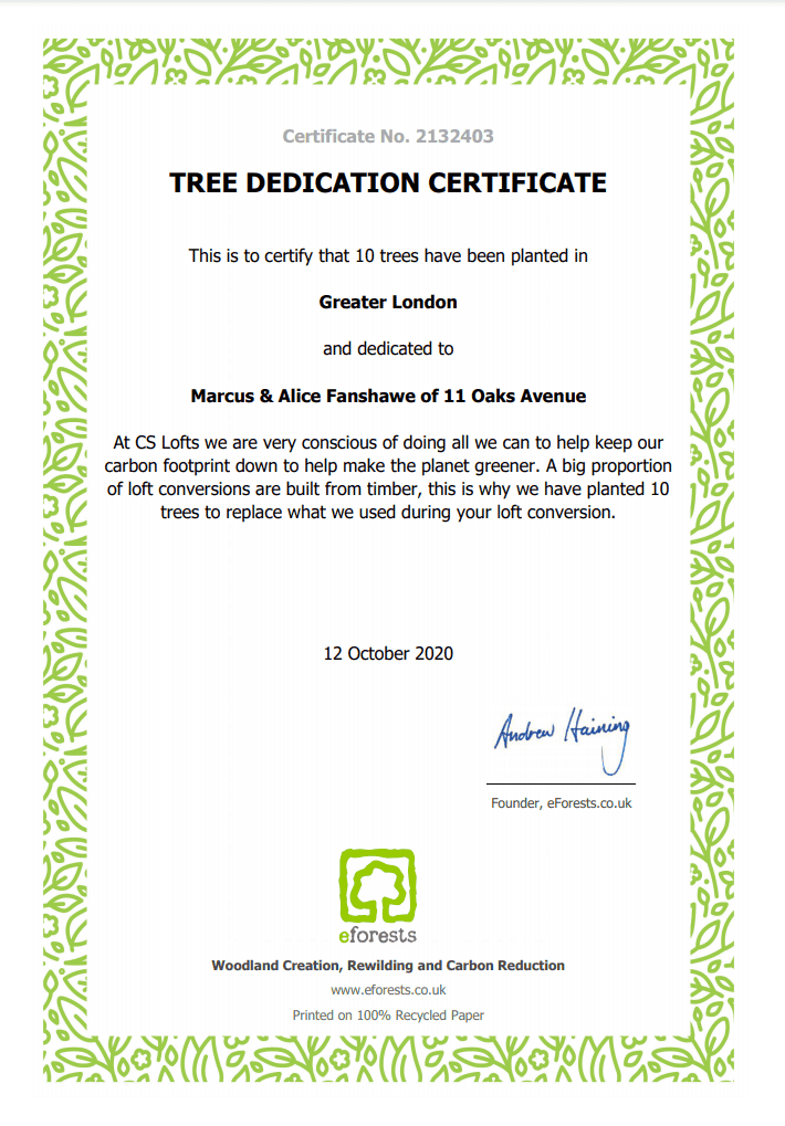 Tree Dedication Certificate